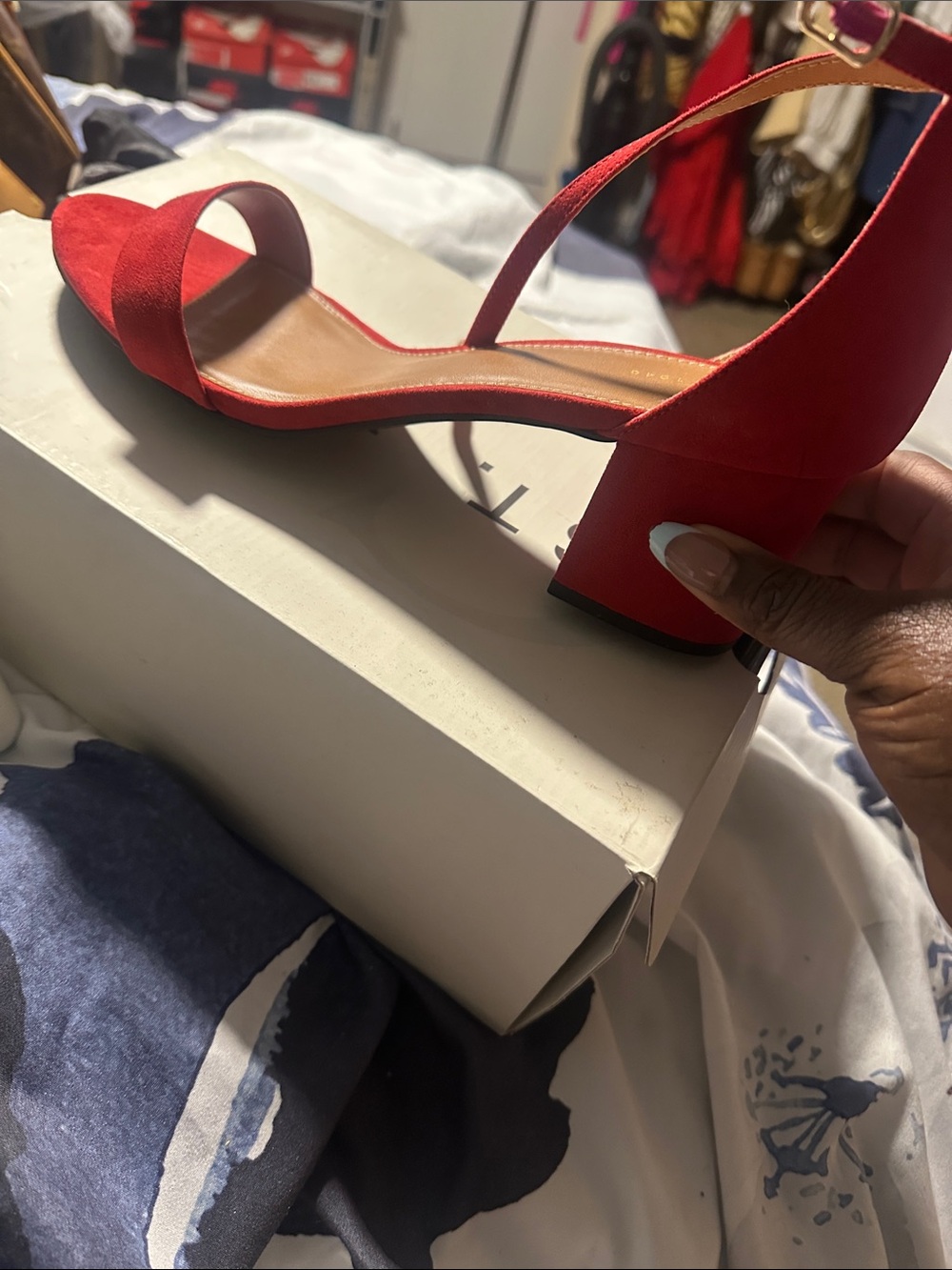 Red Low Block Heel Sandals for Women